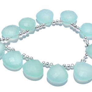 10 Pcs  Natural Aqua Chalcedony Faceted Heart Shaped Beads Size 14 - 16 MM
