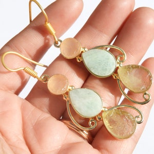 Raw Gemstone Earrings Multi Color Gemstone Earrings Natural Rough Earrings Lemon Topaz Earrings Gemstone Earrings