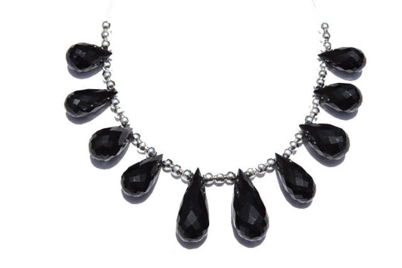 10 Pcs Very Beautiful Natural Black Onyx Faceted Drops Beads Size 20X9-14X7 MM