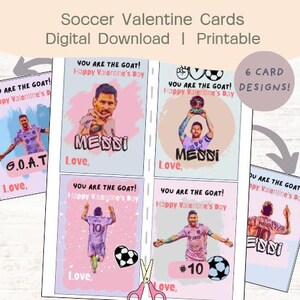 Druckbare Messi Fußball Valentinstag Karten für Kinder, The GOAT Valentinstag Karten, Fußball Valentinstag Tags, Inter Miami Messi Fußball Valentinstag