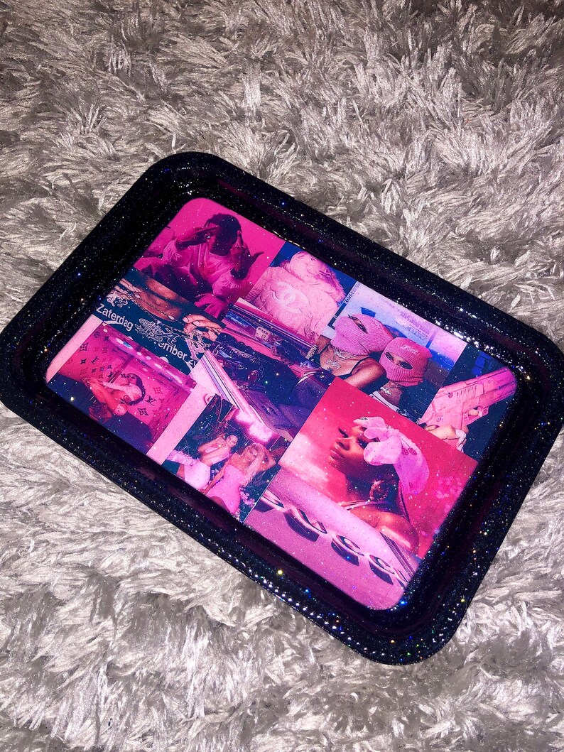 Pink aesthetic glitter rolling tray baddie rolling tray Etsy