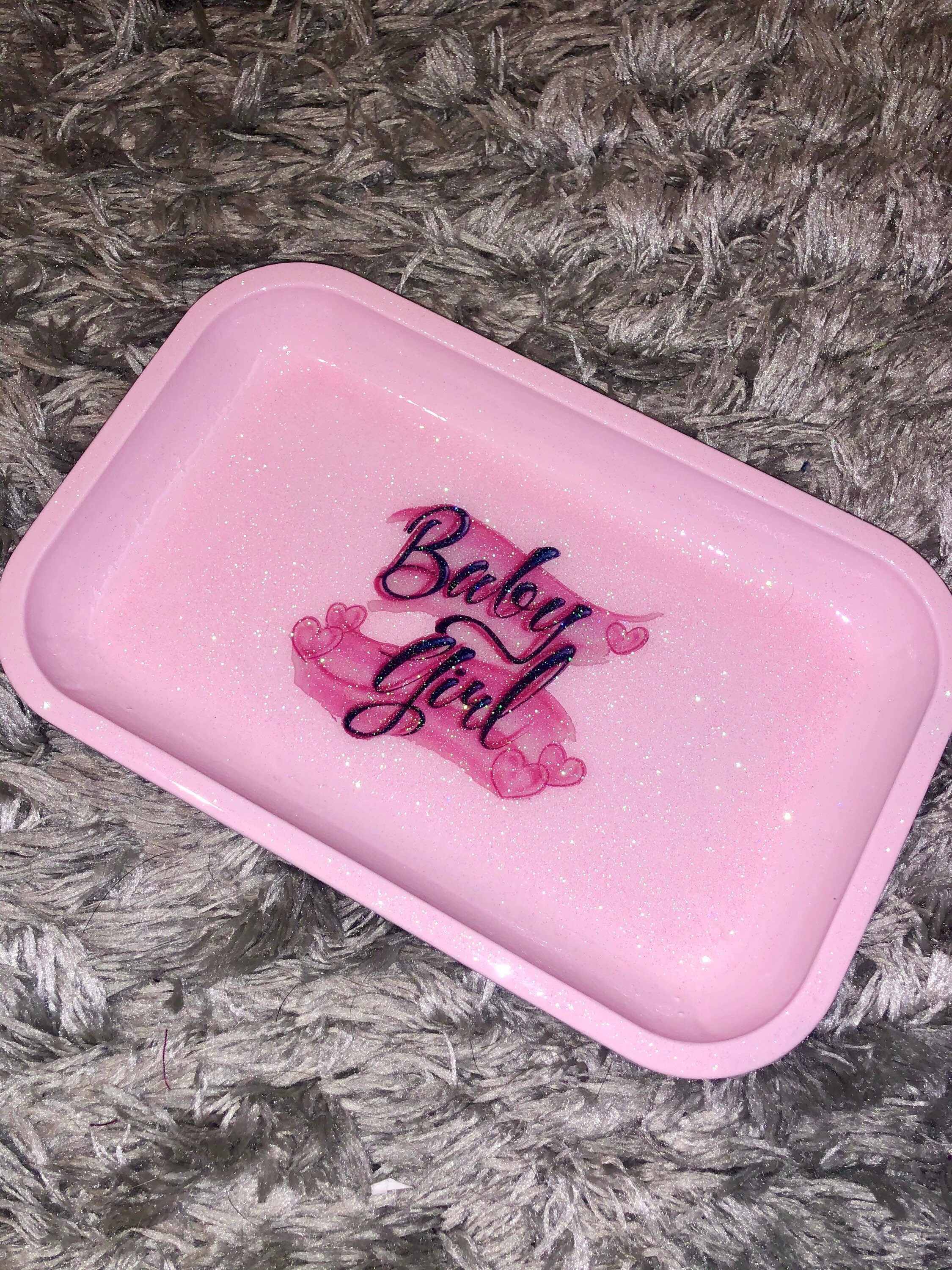Baby girl pink glitter rolling tray custom tray y2k Etsy