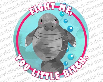 Fight Me you little bitch manatee  png transparent background 2000x2367