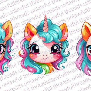 Cute Kawaii Unicorns THREE clear png files 3600x3600