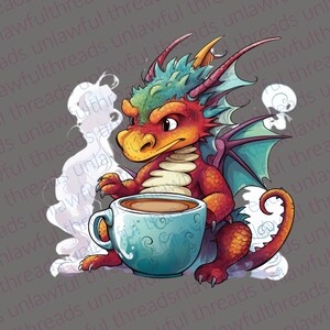 Dragon drinking coffee  clear png files 3600x3600