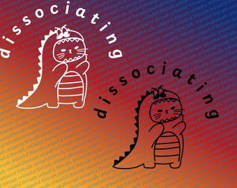 Dissociating” PNG Bundle | Sad Cute Dino Cat Aesthetic
