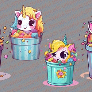 Cute Kawaii Unicorns FOUR clear png files 3600x3600