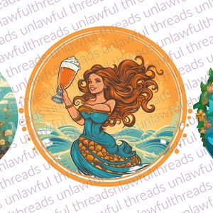 Mermaid with Beer THREE clear png files 3600x3600