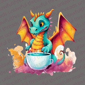 Dragon drinking coffee  clear png files 3600x3600