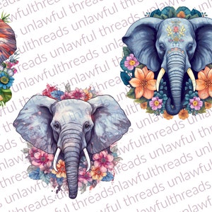 Elephant with Flowers  FOUR clear png files 3600x3600