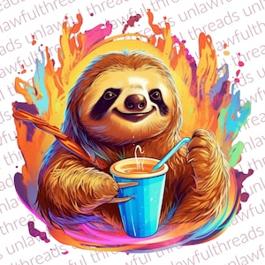 Sloth coffee straw colorful      clear png files 3600x3600