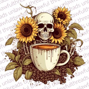 Sunflowers Skulls Coffee   png transparent background 3600x3600