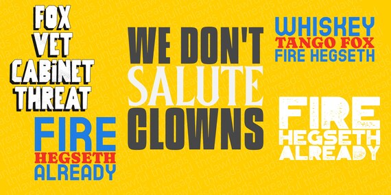Fire Hegseth Protest PNG Bundle | Anti-Authoritarian Digital Downloads | “We Don’t Salute Clowns” Political Art | Small Biz Use OK