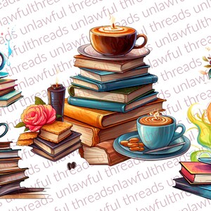 Books and Coffee FIVE clear png files 3600x3600