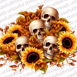 Sunflowers Skulls Coffee   png transparent background 3600x3600