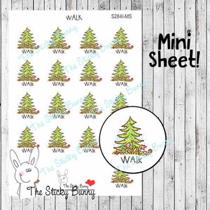 May include: A sticker sheet with multiple green Christmas tree designs, each with the word "WALK" underneath. The sheet also includes the text "Mini Sheet!" and the logo of "The Sticky Bunny".