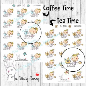 Happy Kids - Pausa Caffè o Pausa Tè - Adesivi per Planners, Diari, Agende, Hobonichi (S275B+C-MS)