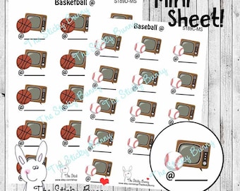 LAST CHANCE - TV Sports @ - Baseball Basketball Football Soccer Tennis Volleyball - Planner Stickers for Any Planning Style (S189MS)
