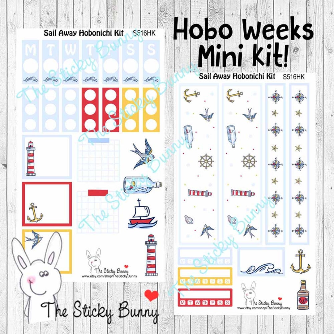 Sail Away 2page Hobo Kit Planner Stickers for Hobonichi Weeks S516HK