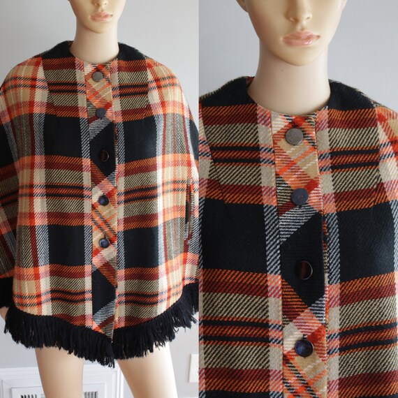 SALE - Beautiful 70s Plaid Poncho/Cape