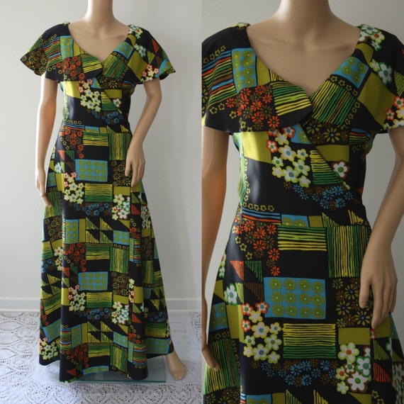 SALE - Colorful 70's Maxi Psychedelic Dress