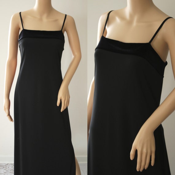 SALE - Black 90's Dress with Velvet Trim