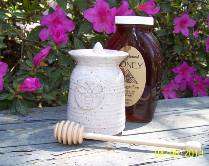 White Ceramic Honey Pot and Dipper Handmade Pottery Honey Etsy