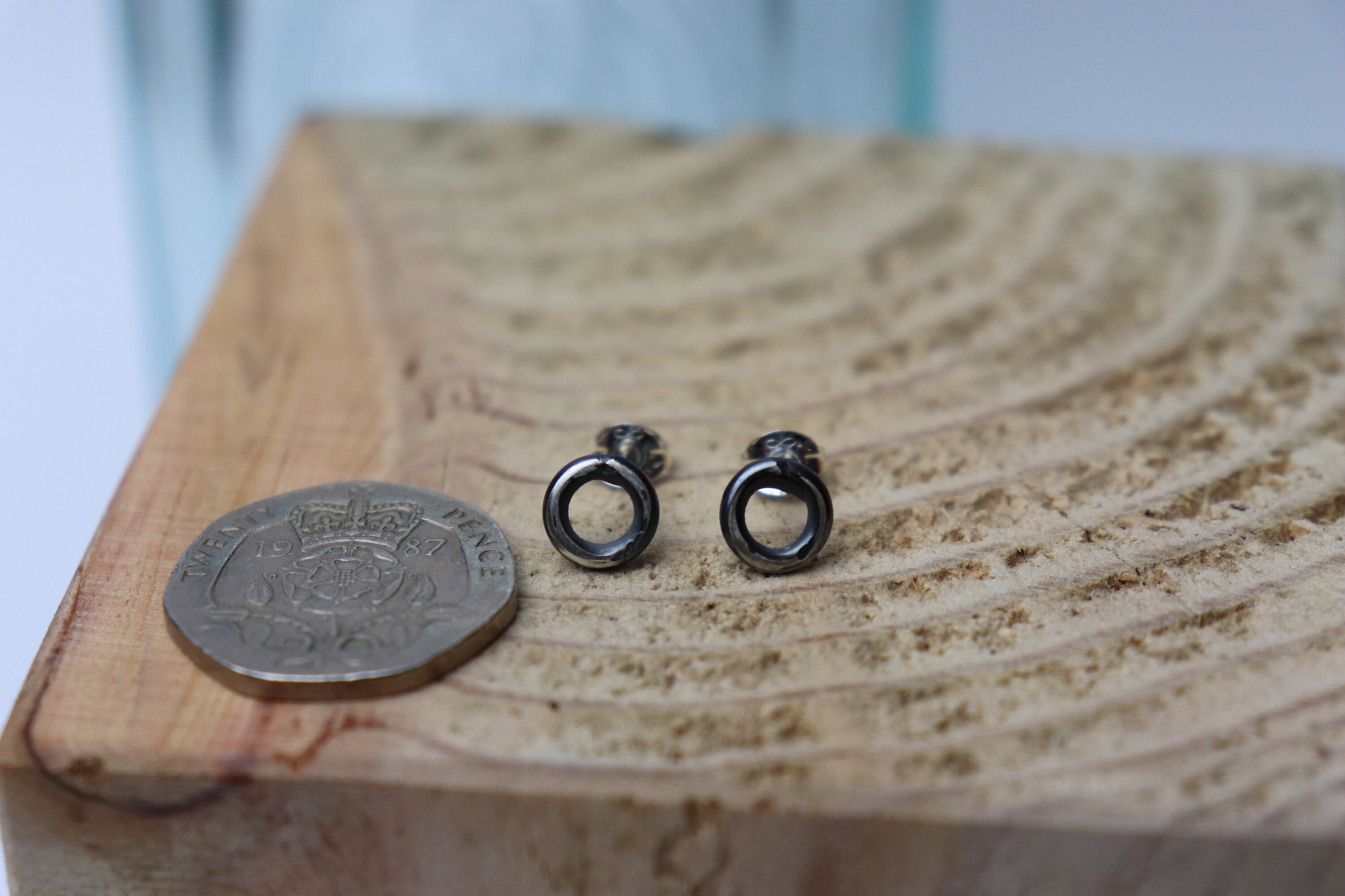 Sterling silver circle earrings, mini earrings, small earrings, natural studs, black silver, texture, circle studs, nature jewellery