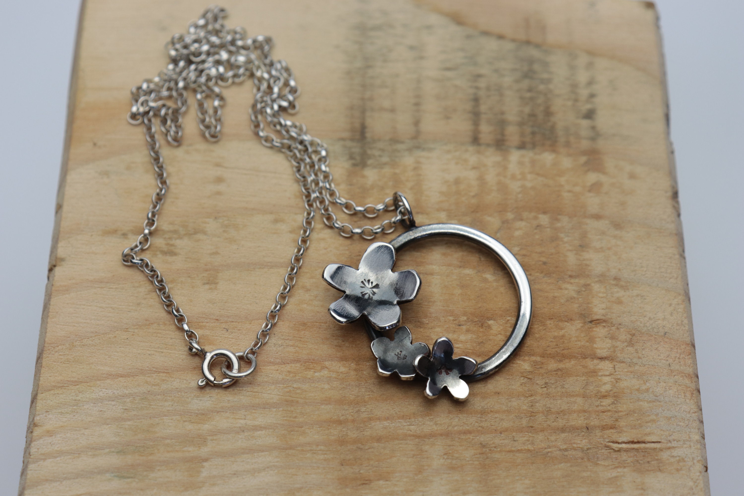 Sterling Silver Blossom Pendant, Forget Me Not Necklace, Flower Pendant, Nature Jewellery, Contemporary Jewellery, Floral Fashion, Circles