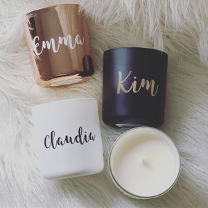 Personalised Soy Wax Candle Handmade Customise Your Name Gold Font Silver Font White Font Gifts Wedding Day image 1