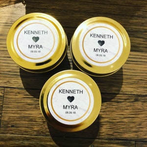 20 Wedding Favour Candles | Bonbonniere | Soy Wax Candles | Gold or Silver Travel Tin | Personalised | Custom Label |