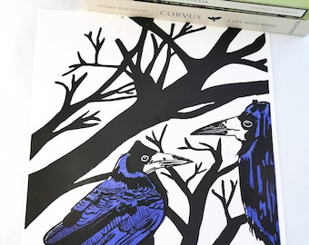 Rooks Handprinted Linocut Print - Rookery Linoprint - Rook Bird Print - Nature Print - Limited edition