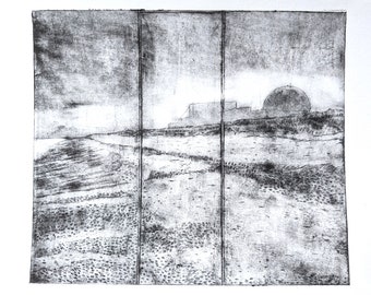 On Sizewell Beach - Sizewell Power Station, Suffolk - Tetra Pak Intaglio/Collagraph Print - Limited Variable Edition