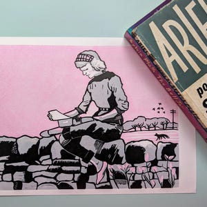 Sylvia Plath in Yorkshire Handgedruckter Linoldruck - Schriftstellerin/Dichterin Porträt - Handgefertigte Kunst - Limitierte Auflage