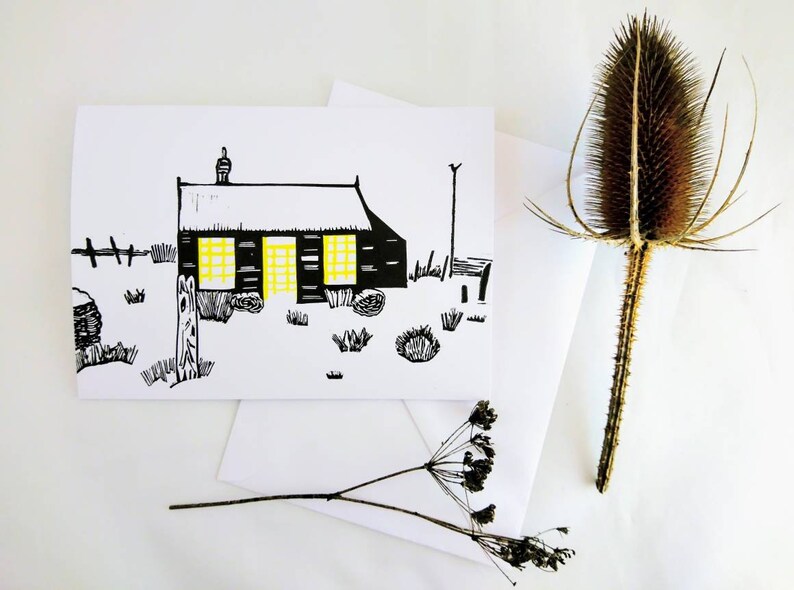 Snow At Prospect Cottage Dungeness Linocut Greeting Card Etsy