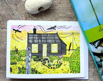 Prospect Cottage Greeting Card - Reproduced from an original linoprint