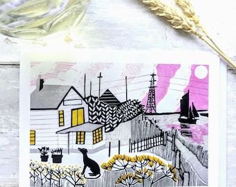 The Shipwrights Arms, Hollowshore, Faversham Greeting Card - Reproduced from an original linoprint