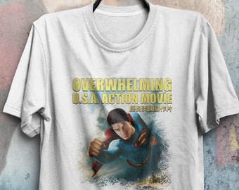 Crappy off-brand Superman T-shirt Overwhelming USA Action Movie | Action Hero Knock-Off Movie Tshirt | Super Hero Crappy Off-Brand Tee