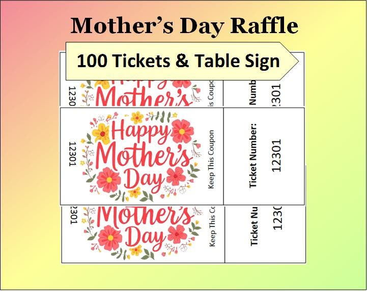 Mum Raffle Printable Mother's Day Raffle Tickets and Sign, Instant Download Prize ...