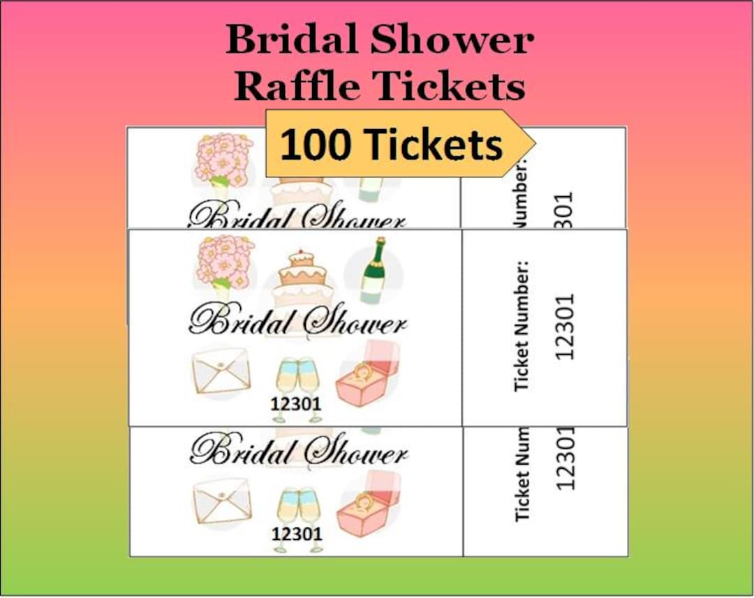 Wedding Raffle Paper Printable Bridal Shower Raffle Tickets, Numbered Bridal Shower Raffle ...