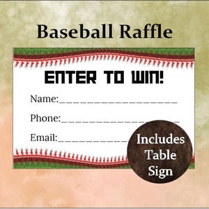 Baseball Raffle Tickets (Digital Download), Enter to Win Baseball Theme Raffle Entry Form, Sports Fundraiser Prize Drawing Game Tickets PDF