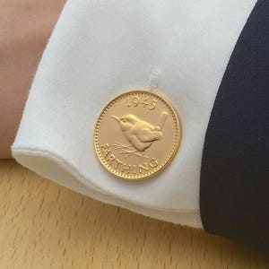 1945 Wren Farthing - vergulde manchetknopen met munten