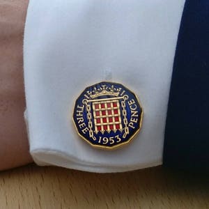 1953 Threepenny - Abotoaduras de moedas esmaltadas