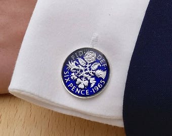 1965 Sixpence - Enamelled Coin Cufflinks