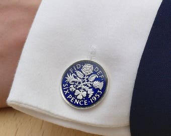 1953 Sixpence - Enamelled Coin Cufflinks