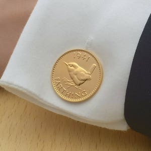 1941 Wren Farthing - vergulde manchetknopen met munten