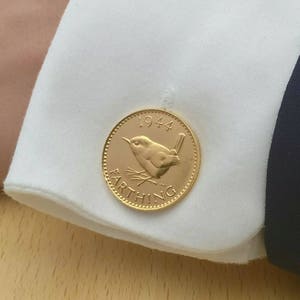 1944 Wren Farthing - vergulde manchetknopen met munten