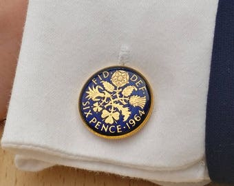 1964 Sixpence - Enamelled Coin Cufflinks