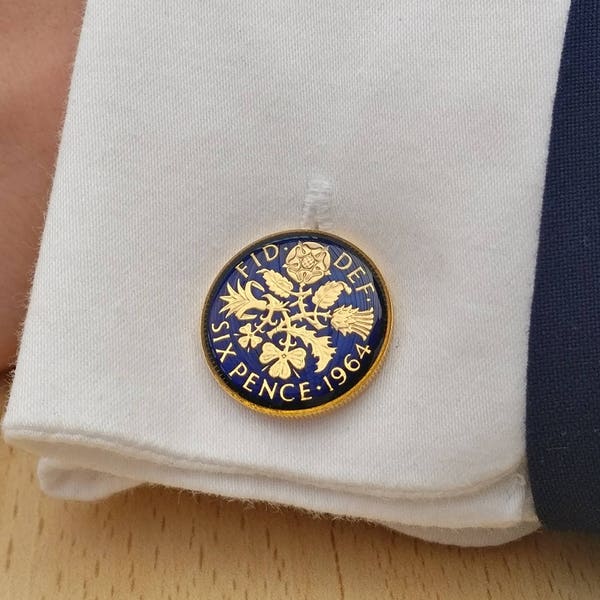 1964 Sixpence - Enamelled Coin Cufflinks