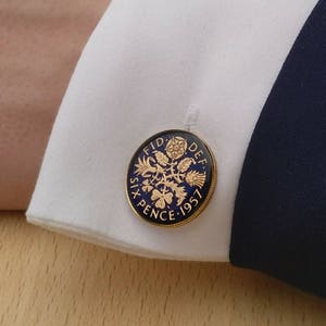 1957 Sixpence - Enamelled Coin Cufflinks